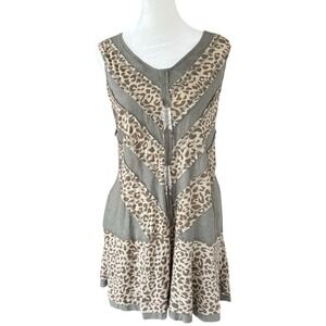 Pol Leopard Print Sleeveless Dress Womens L Boutique Olive Cheetah Patchwork NWT